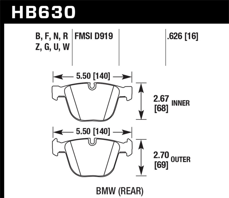 BMW M6 Brake Pad Set - Rear - Hawk Performance - DTC-60 Compound - `06-`10
